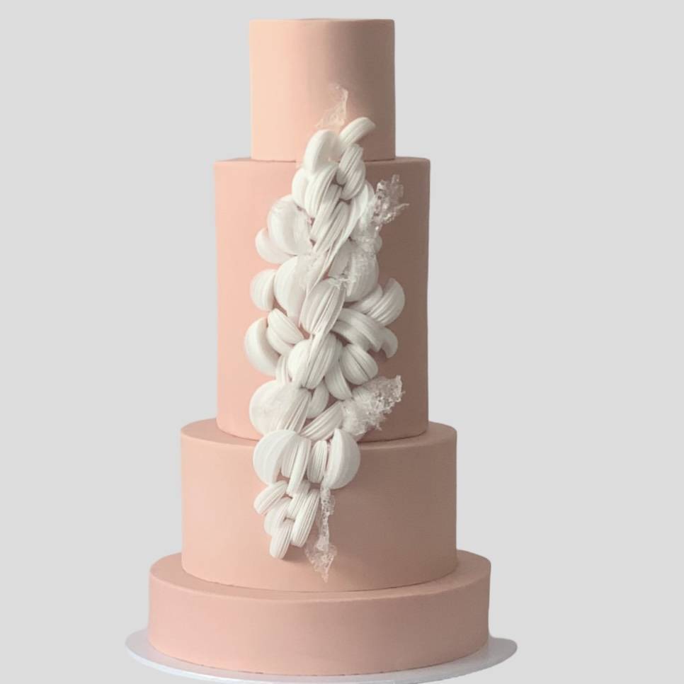 Modern sculptural wedding cake centrepiece, wedding cake designer West London